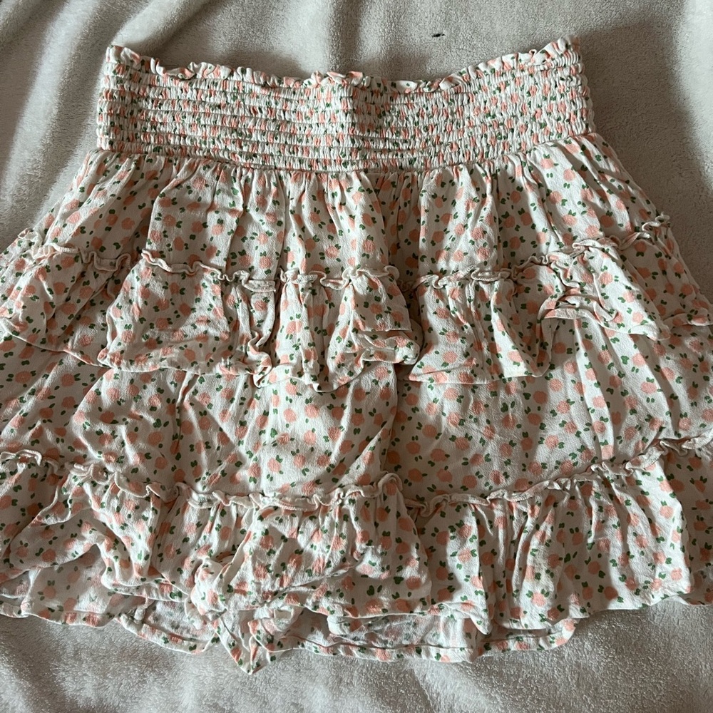 Aerie Floral Ruffle Mini Skirt - Pink and Cream high waisted